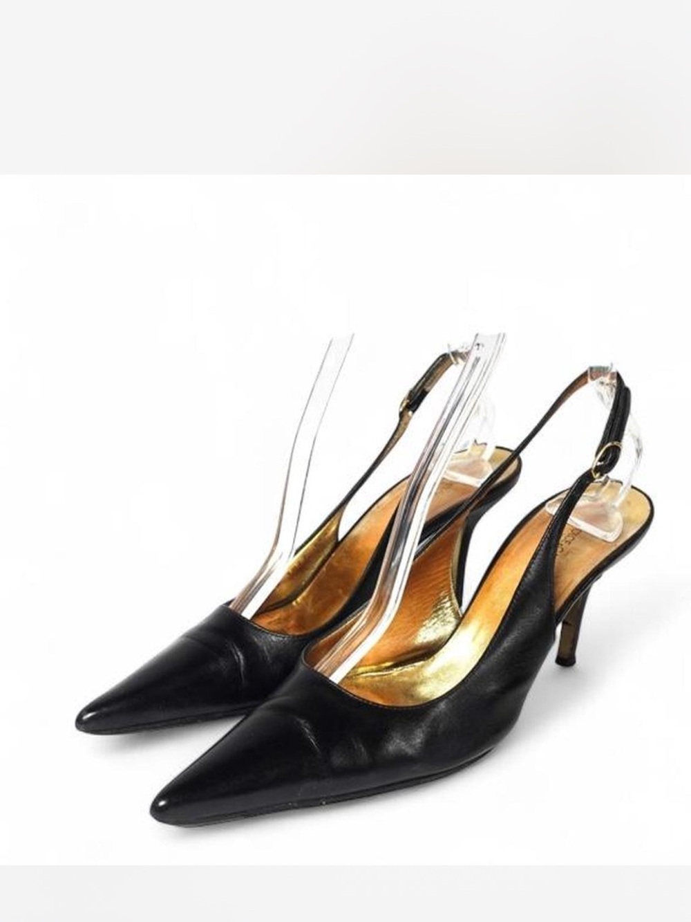 Dolce & Gabbana Black Leather Pointed Toe Slingback Heels
